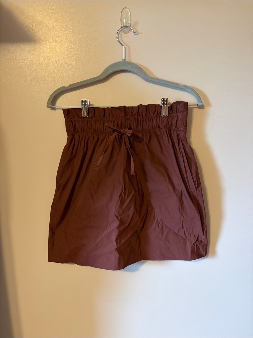 High-Waist Paperbag Skirt in Rust Brown